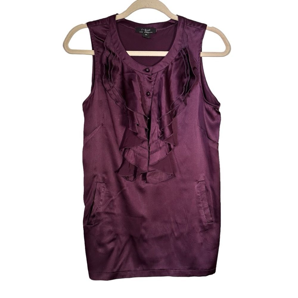 T Bags Los Angeles Womens Sz M Purple Silk Blend Sleeveless Ruffle Blouse Top